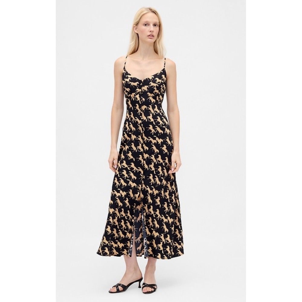 Gap Cami Midi Dress Women XL Black Excellent Horse Print Western Boho Rayon